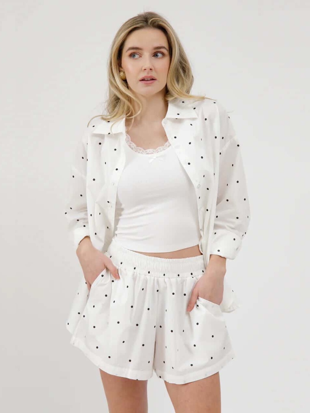 NWOT BTL Polkadot Cotton Poplin Shirt & Short Set